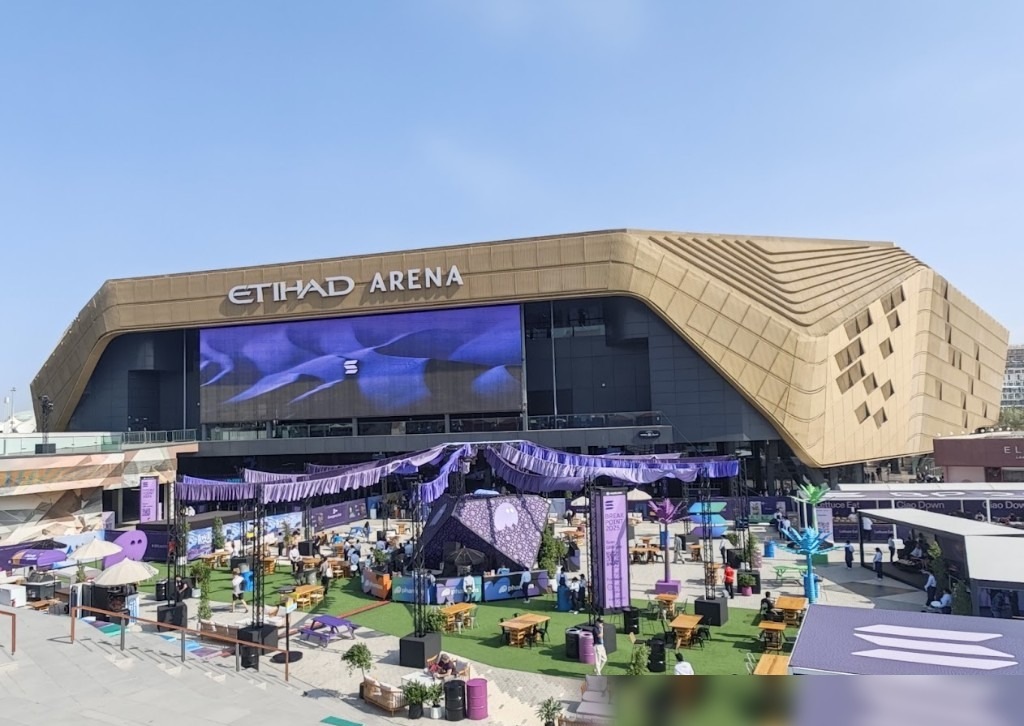 Solana Breakpoint 2025 outdoor plaza at Etihad Arena Abu Dhabi